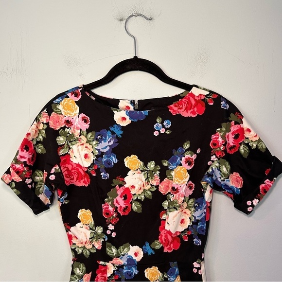 ASOS Black & Floral Print Sheath Mini Pencil Dress Size 2 - Picture 2 of 11